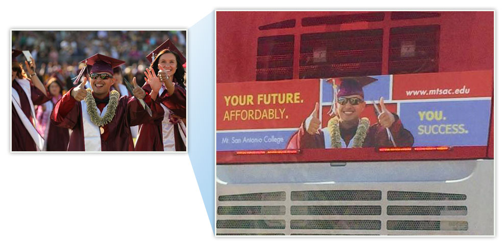 Bus Ad created from Commencement Photo taken by Jeffrey George
